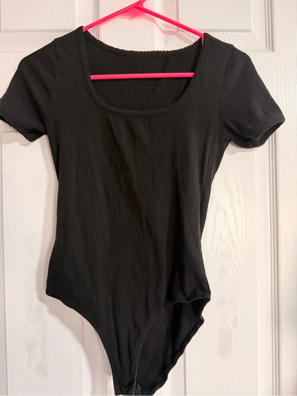 Black Ribbed Short-Sleeve Bodysuit